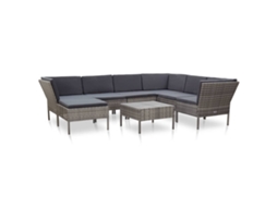 Vidaxl 8 Pcs Conjunto Lounge De Jardim C/ Almofadões Vime Pe Cinzento