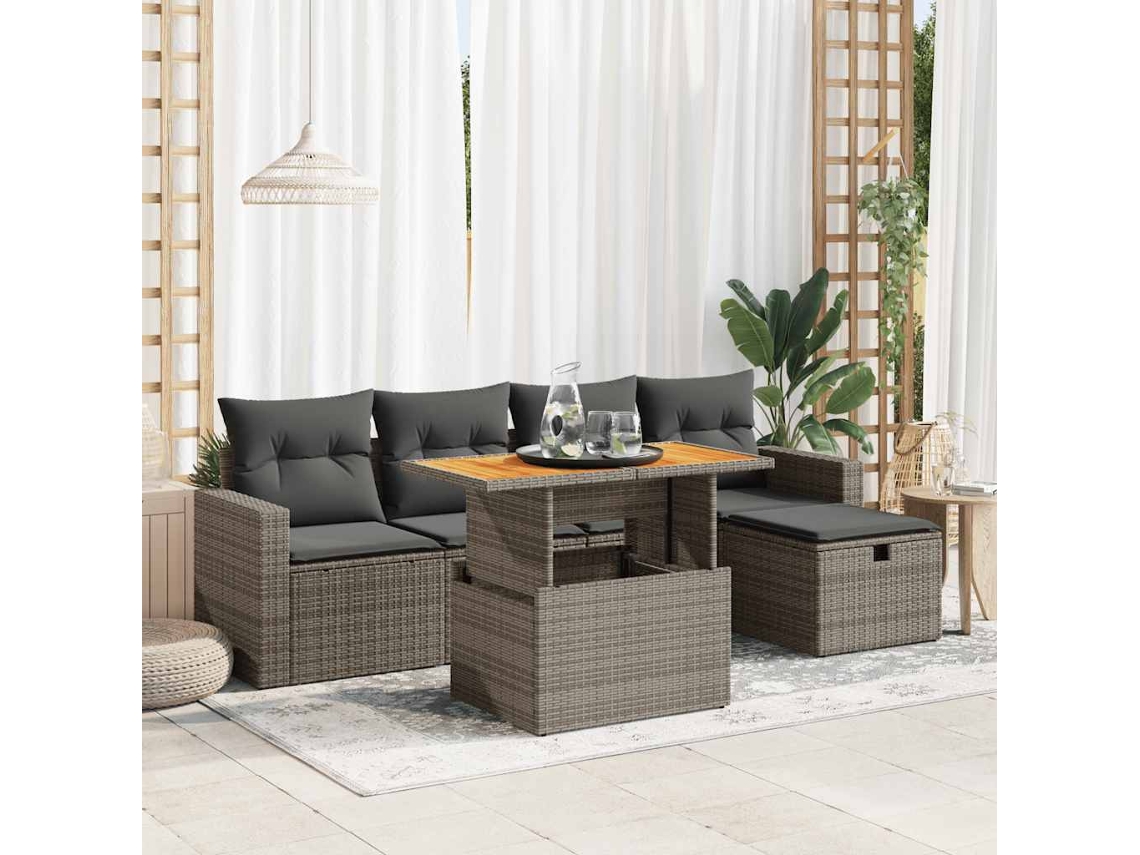 Vidaxl 6 Pcs Conjunto Sofás Jardim com Almofadões Pe/acácia Cinzento