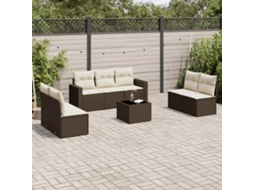 Vidaxl 8 Pcs Conjunto Sofás De Jardim C/ Almofadões Vime Pe Castanho