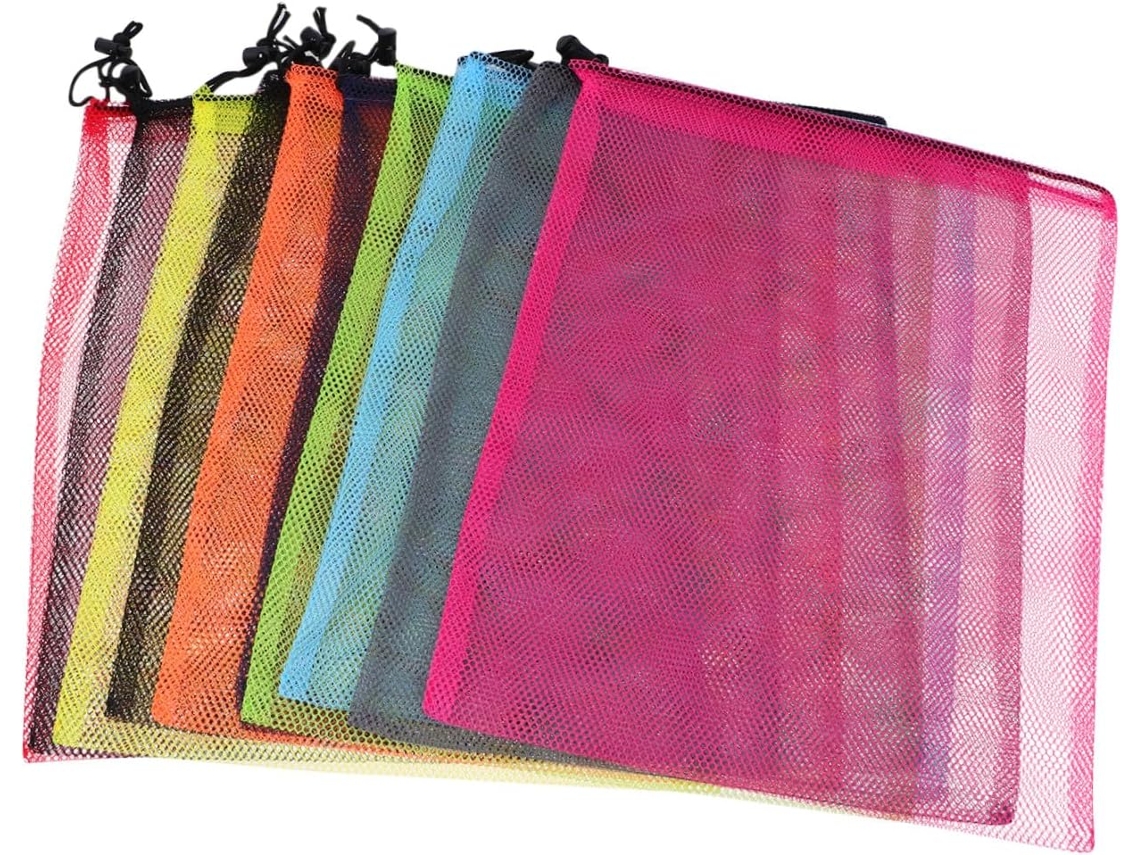 Pacote Com 10 Sacos De Malha De Nylon Leves, Com Cordão, De 35x40cm, Reutilizáveis Para Frutas E Outros Produtos.