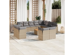 Vidaxl 13 Pcs Conjunto De Sofás P/ Jardim Com Almofadões Vime Pe Bege