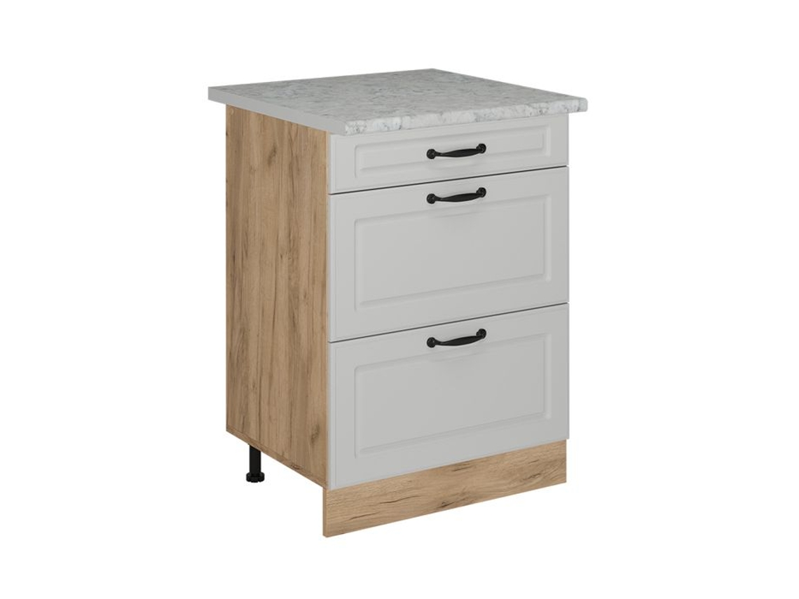 Móvel De Cozinha R Line, 60cm Com Gavetas, Ap Mármore, Branco Campestre, Carvalho Dourado De Força, Vicco