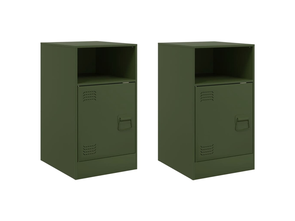 Conjunto de 2 Mesas de Cabeceira Aço Verde Azeitona MAISON EXCLUSIVE 34,5x39x62 cm