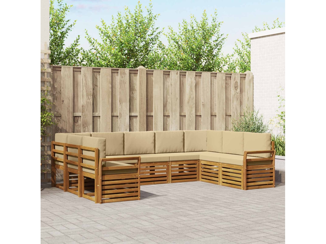 Vidaxl Conjunto De Sofá Sectional Com Almofada 9 Pcs Natural E Bege