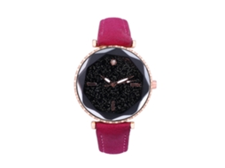Relógio de quartzo unissex com mostrador redondo, elegante e casual, nas cores rosa e vermelho.