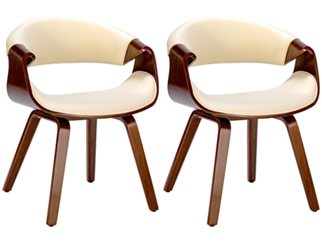 Conjunto de 2 Cadeiras de Jantar Foley Walnuss/Creme/Couro Sintético CLP