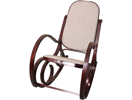 Cadeira de Balanço Rocking Chair Aspeto Retro em Madeira Maciça Cor de Nogal e Tecido Bege Fab04043 MOBIKASA