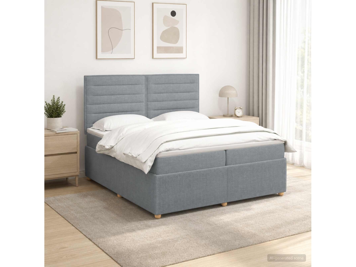Vidaxl Cama Box Com Led E Colchão Cinzento-claro 200 X 200 Cm Tecido