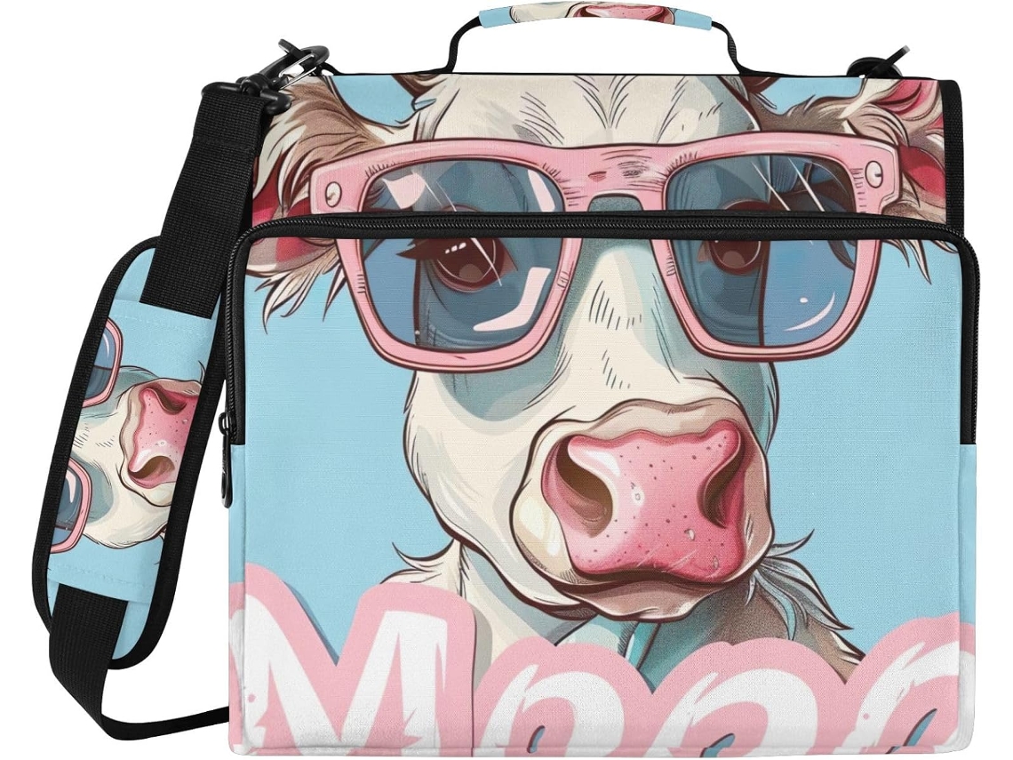 Pasta Organizadora Com Estampa De Vaca Azul Fofa, Organizador De 3 Argolas Laptop 14 Polegadas, Capa Impermeável