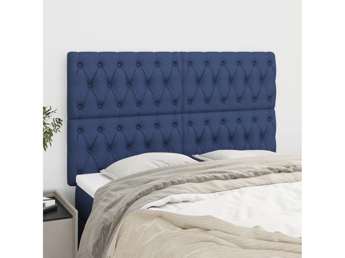 Vidaxl Cabeceira Azul 160x7x118/128 Cm Tecido