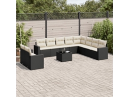 Jogo de Sofá Jardim 11 Peças C/ Almofadões Vime Pe Preto Dkd Home Decor