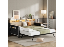 Sofá Camadeira Metal 90x200cm Com Cama Gavetas Led Usb Preto
