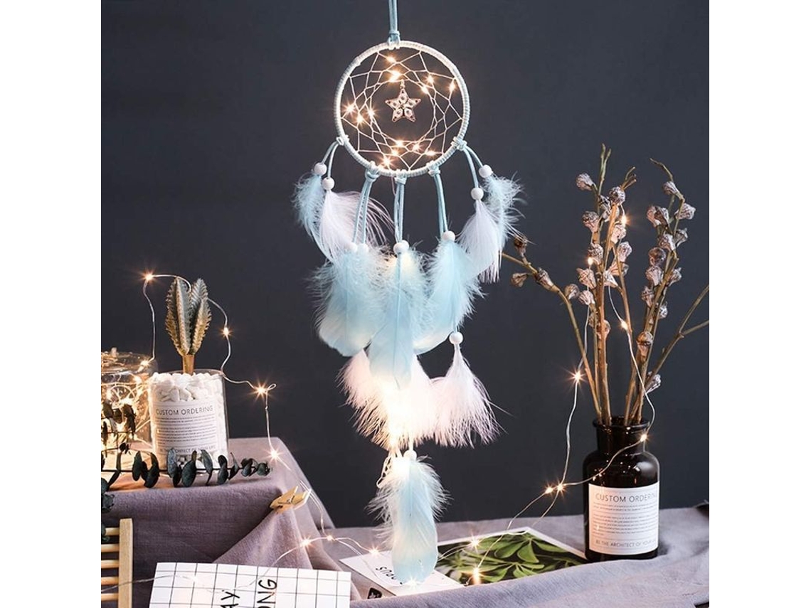 Luzes De Fada Led Móvel Com Pescoço De Sonhos Novo 2025 Azul Com Penas E Glitter Bateria Operada