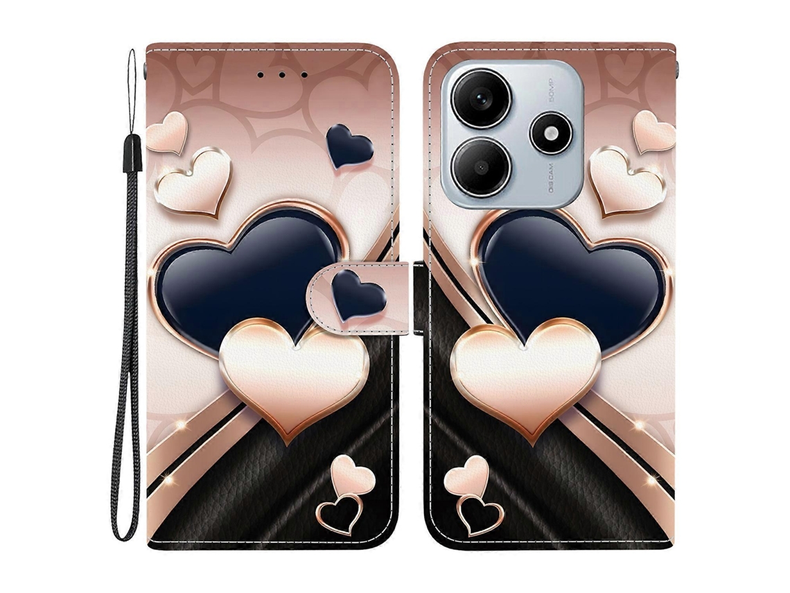 Capa De Couro Tkdaddy Para Xiaomi Redmi Note 14 5g Com Suporte, Carteira, Estampa, Capa De Celular Com Alça De Pulso, Amor