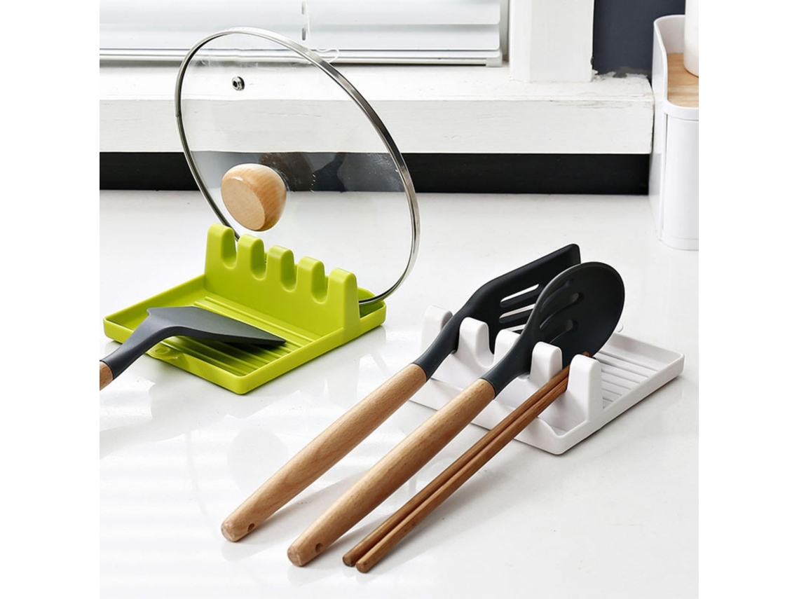 Conjunto De 2 Suportes Para Tampas – Suporte De Utensílios – Acessórios De Cozinha – 12,7 X 14,3 X 5 Cm – Plástico – Verde/branco