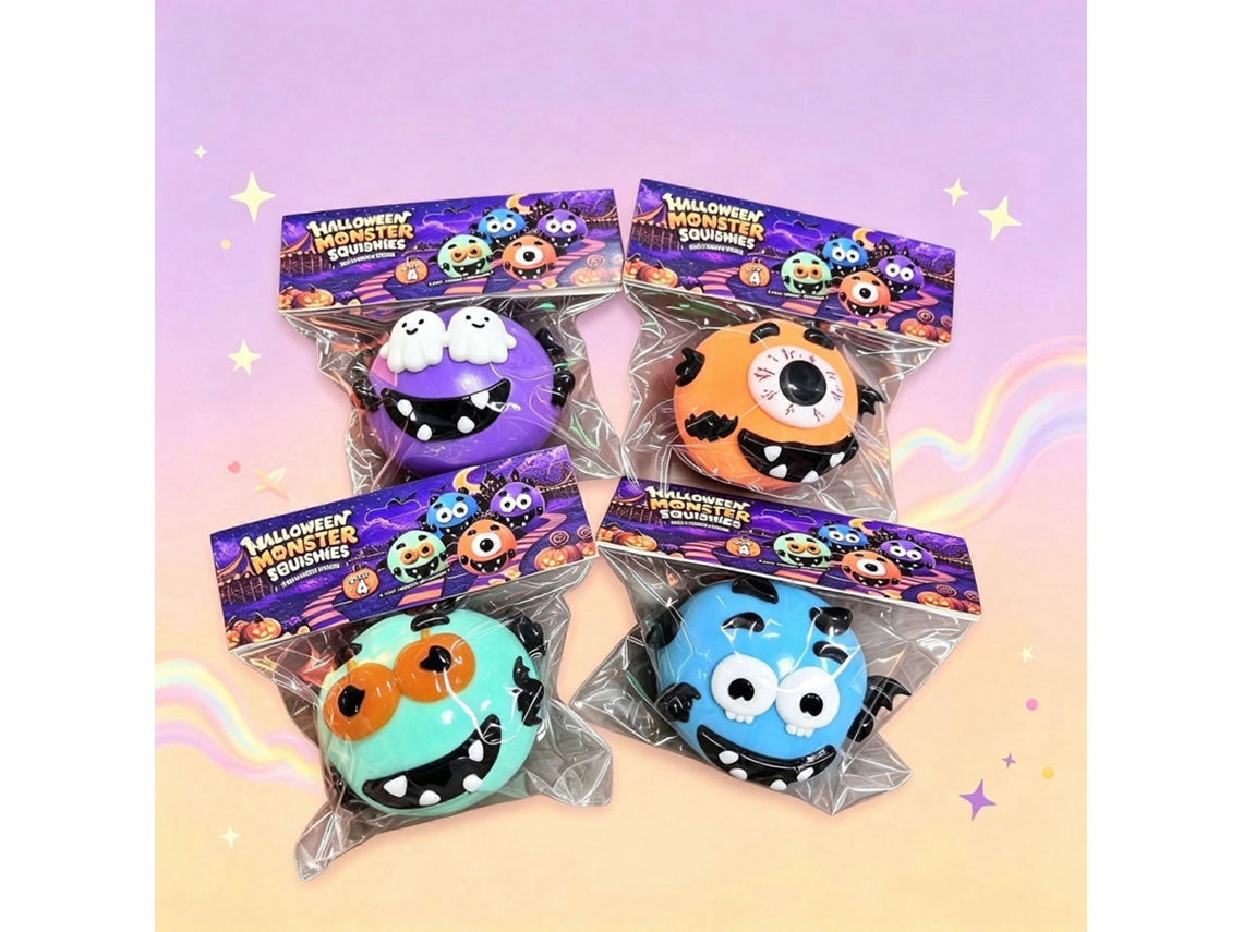 Brinquedo Squishy De Monstro De Halloween, Design De Apertar Em Tpr Macio4-pack