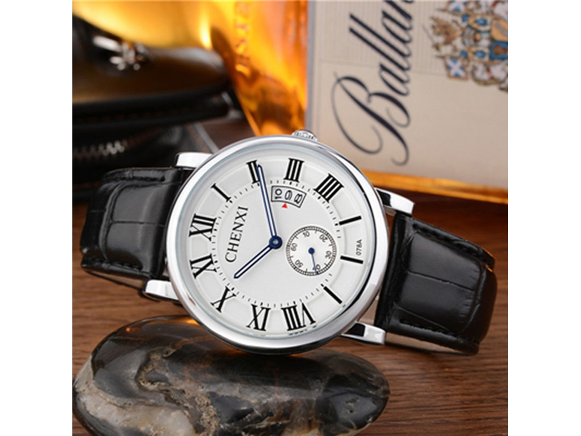 Relógio de quartzo casual para homens e mulheres com pulseira de couro PU (caixa branca para mulheres, mostrador branco)