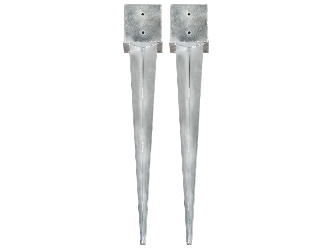 Vidaxl Estacas De Enterrar 2 Pcs 14x14x91 Cm Aço Galvanizado Prateado