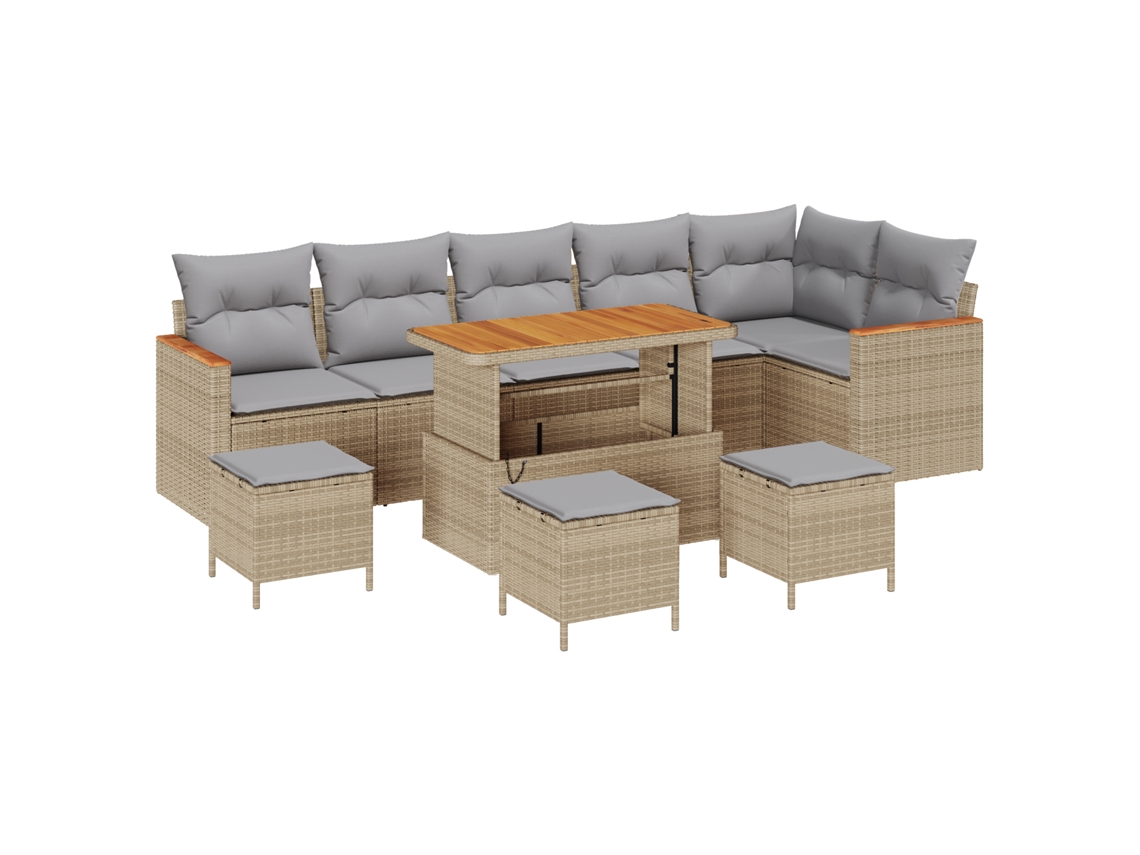 Conjunto 10 Móveis De Jardim Vidaxl Bege Vime Pe (110 X 55 X 71 Cm)