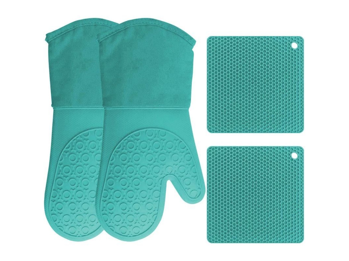 2026 conjunto de 4 Luvas de Forno e Potes de Silicone Resistentes Ao Calor, Antiderrapantes para Cozinha, Azuis