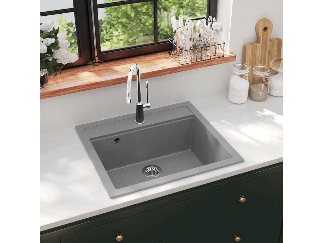 Vidaxl Lava-louça Com 1 Cuba Granito Cinzento