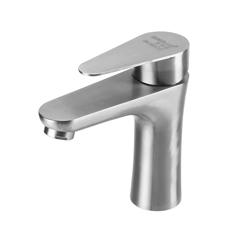 Torneira Para Lavatório Em Aço Inox 304, Água Fria, Bica Curva Baixa, Sem Mangueiras