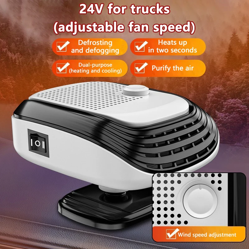 Aquecedor De Carro (branco, 24v) 150w Com Velocidade De Ventilação Ajustável
