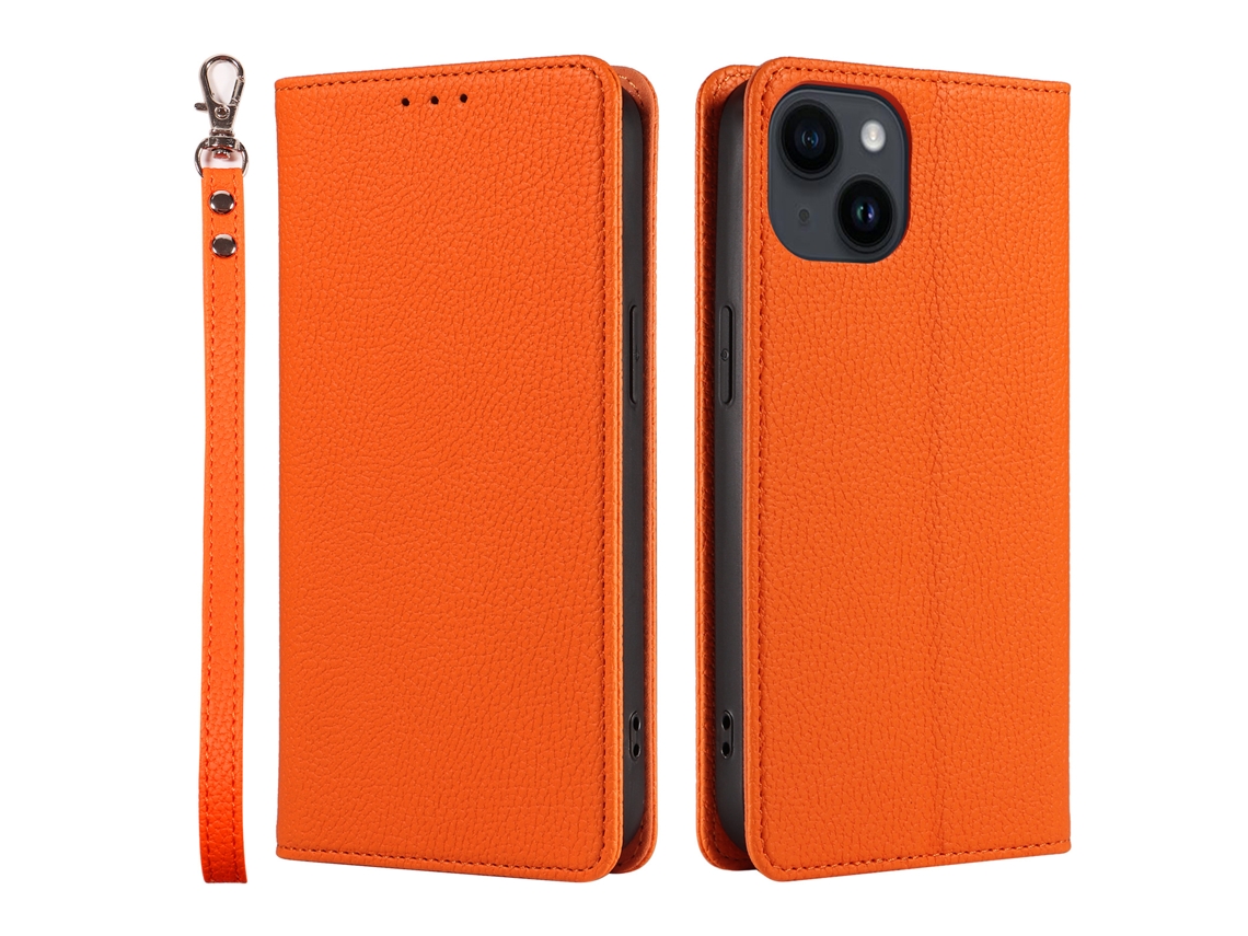 Capa De Couro Para Celular Com Estampa De Lichia E Fecho Magnético.laranja Hermes - Iphone 6 Plus