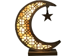 2026 lâmpada de Ramadã de Madeira 3d Linjou com Luzes Led Lua Estrela Decoração Artesanal