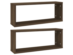 Wall Cube Shelf, Wall Cube Shelves Vidaxl Marrom Madeira Processada (60 X 15 X 23 Cm)