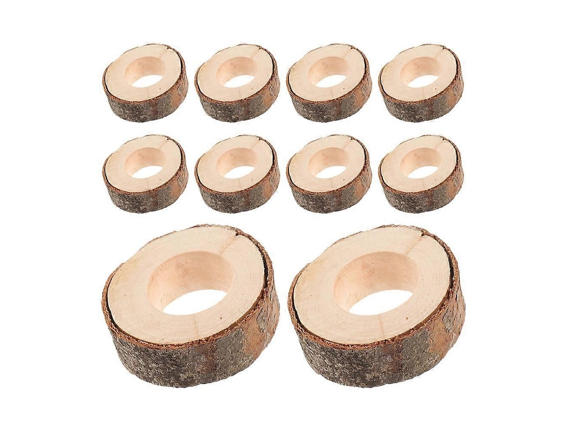 10 Argolas De Guardanapo Rústicas De Madeira Para Mesa