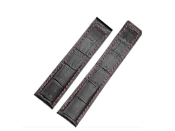 Pulseira Couro Genuíno 19 22mm Tag Heuer Fecho Dobrável Preta/vermelha