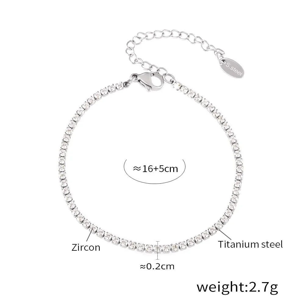 Pulseira Delicada De Corrente Plana Em Formato De Coração Com Zircônias Brilhantes.