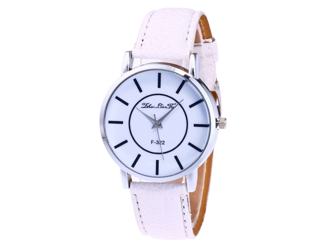 Reloj De Pareja De Cuero Moda Dial Redondo Reloj De Muñeca Cuarzo Blanco