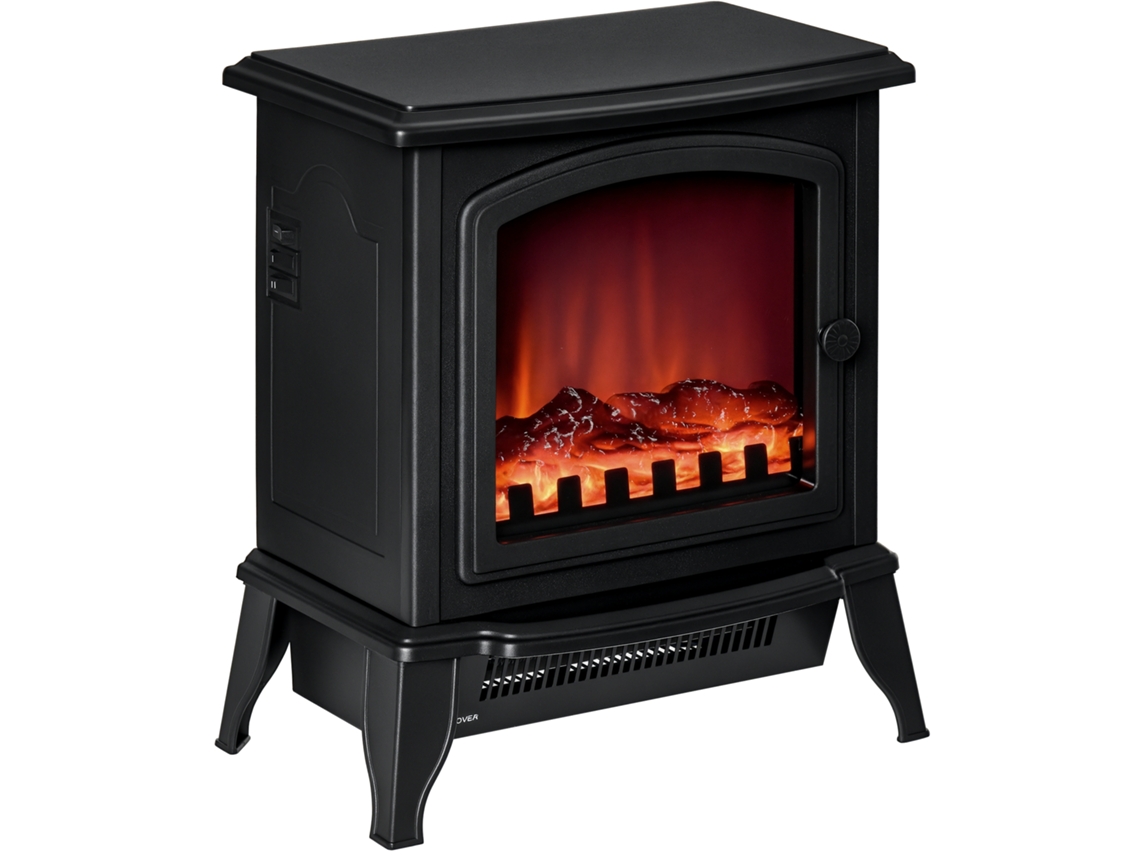 Elektrokamin Freistehend, Flammeneffekt, 2 Heizmodi 1000w/2000w, Gehärtetes Glas, Schwarz, 36,5x24x45,5 Cm