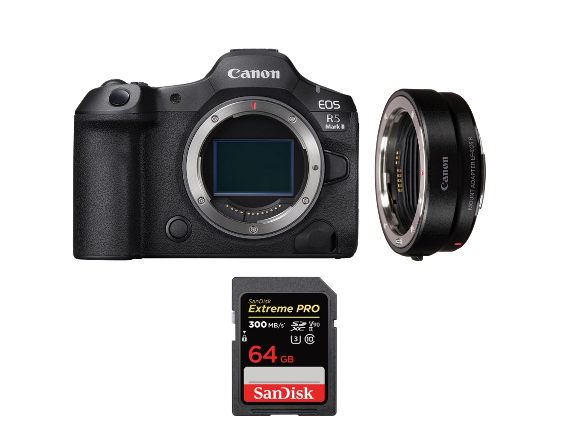 Eos R5 Mark Ii + Ef eos R + 1 Sandisk 64gb Uhs ii 300mb/s + Ebook “20 Dicas para Fotos Que Impressionam” CANON