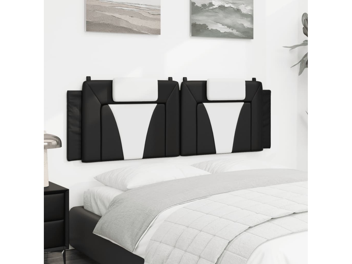 Vidaxl Almofadão De Cabeceira Viana 160 Cm Couro Artificial Preto E Branco
