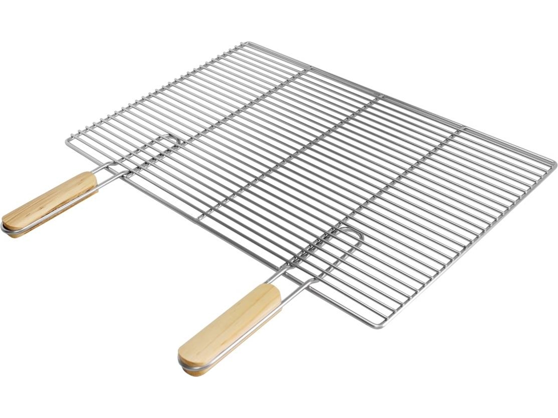 Grelhador Para Bbq Ecd Germany 60x40cm Retangular Aço Inox 2x Pegas De Madeira Amovíveis