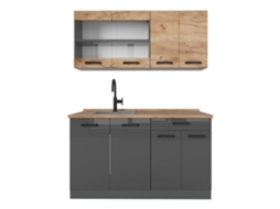 Cozinha R-line, Armários Bicolores De 140cm, Pt Carvalho, Carvalho Dourado/anfiteatro, Antracite, Vicco