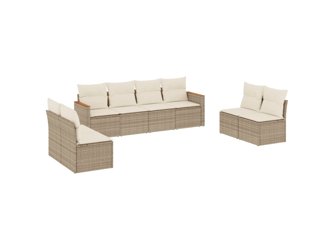 Conjunto de 8 Sofás para Jardim com Almofadões Vime Pe Bege MAISON EXCLUSIVE (8 pcs)