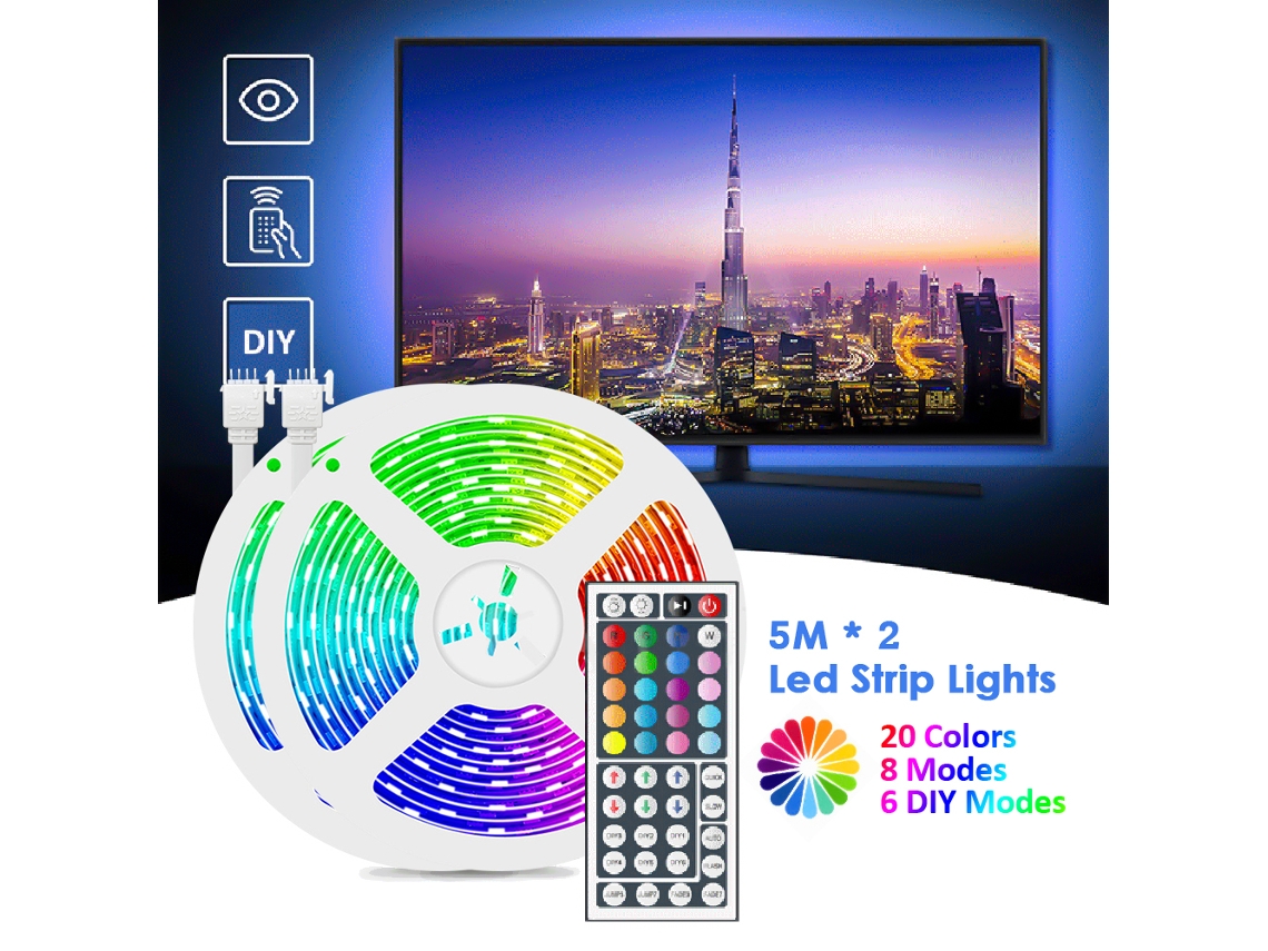 Tiras De Luzes Led Rgb 32.8ft Com Controle Remoto Ir 44 Teclas