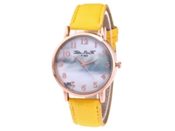Relógio de pulso moderno para casal com pulseira de PU, mostrador redondo e movimento de quartzo (amarelo)