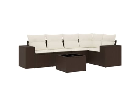 Conjunto 6 de sofás jardim c/ almofadões VIDAXL vime PE castanho