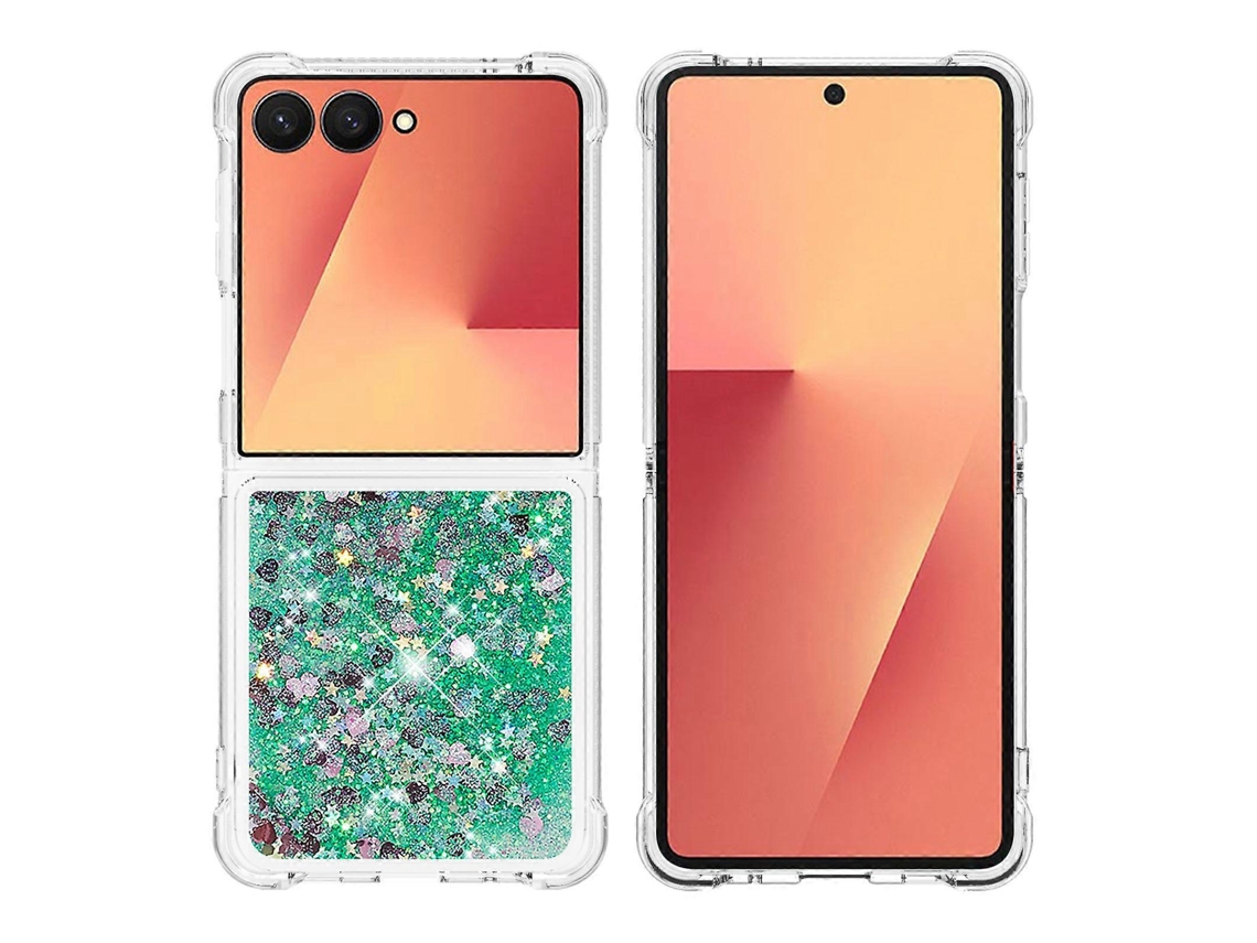 Capa Traseira De Tpu Tkdaddy Para Samsung Galaxy Z Flip7 5g Com Glitter E Areia Movediça À Prova De Choque, Verde/corações