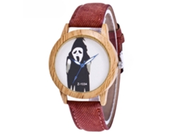 Relógio de quartzo em liga metálica com textura de madeira imitando o Halloween da Zhoulianfa (marrom escuro)