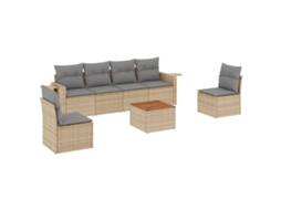 Conjunto de 7 sofás de jardim com almofadões Vime Pe Bege Misturado MAISON EXCLUSIVE