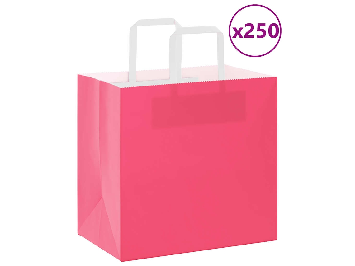Vidaxl Sacos De Papel 250 Unid Com Alças Rosa 26x17x25 Cm