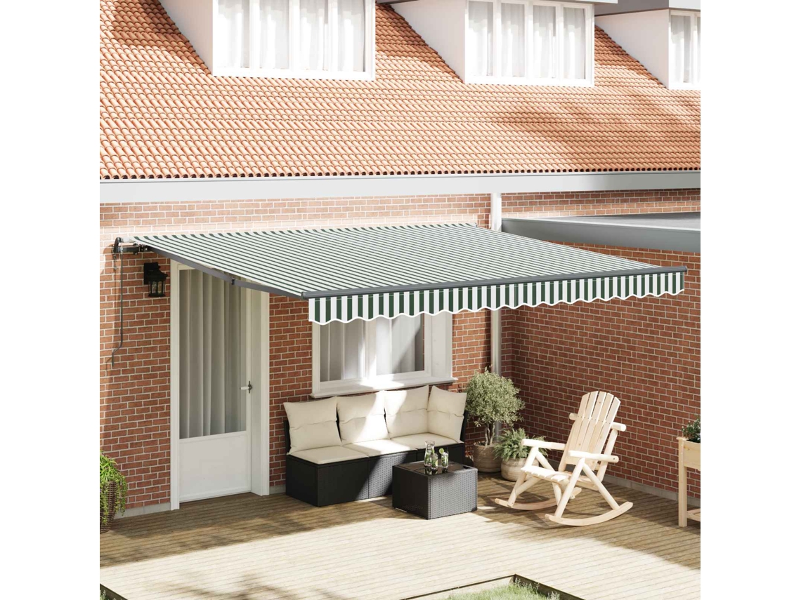 Vidaxl Toldo Retrátil Verde E Branco 400 × 350 Cm Tecido E Alumínio