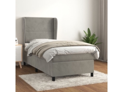 Cama Com Molas/colchão 90x190 Cm Veludo Cinza-claro