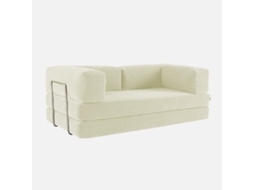 Sofá-cama Embalado A Vácuo Em Veludo Canelado, 3 Lugares, Branco Sujo
